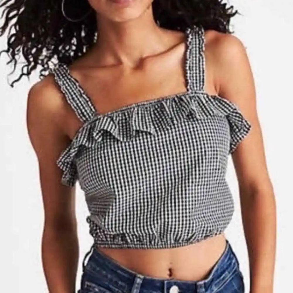 American Eagle Ruffle Tank Black Gingham